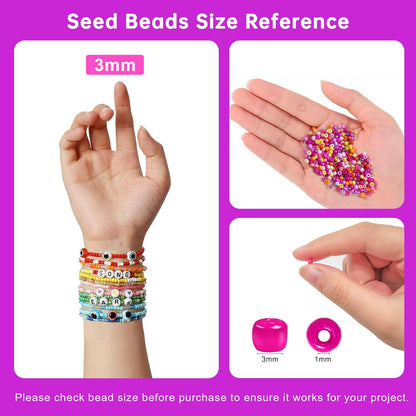 Redtwo 4mm Glass Seed Beads for Jewelry Bracelet Making Kit, Small Beads Friendship Bracelet Kit, Tiny Waist Beads with Letter Beads and Elastic String, DIY Art Craft Girls Gifts