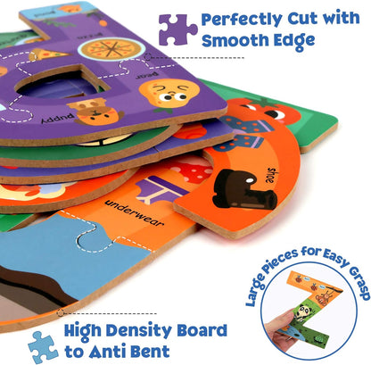 SYNARRY Wooden Alphabet Puzzles for Kids Ages 3-5, ABC Learning for Toddlers Ages 3+, Sight Words Letter Puzzles Montessori Toys Educational STEM for Preschool Boys Girls Kids Gifts