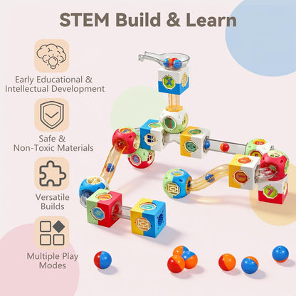 130 PCS Marble Run Set, STEM Educational Marble Maze Games, DIY Creative Building Blocks Rolling Ball Race Game Gift