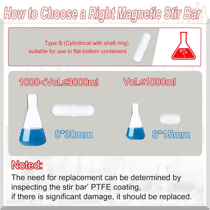 Magnetic Stir Bars with Magnetic Retriever Set, Lab Mixed Size PTFE Magnetic Stirrer Mixer Stir Bars PTFE Stiring Rod, 8x35mm, 8x30mm, 8x28mm, 7x30mm Magnetism for Laboratory Home DIY Project