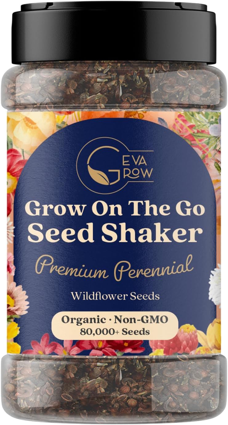 Mini Wildflower Seed Shaker - Save The Bees Seed Mix, by GevaGrow | 80,000+ Seeds | Pollinator & Bee Attracting Flower Seeds Bulk for Planting in Pots & Outdoor Gardens | 2 Ounce