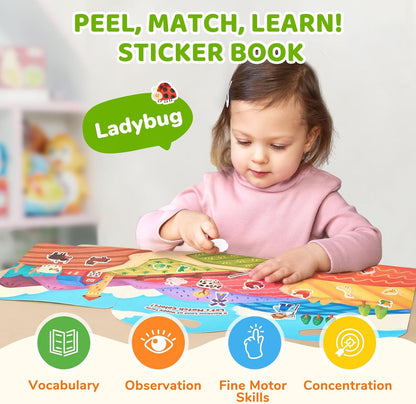 JoyCat Reusable Sticker Book Set (3-Pack): Farm, Pizza-Making, Weather - 90 Pcs Stickers for Toddlers, Kids Sticker Activity Book, Road Trip Travel Toys, Birthday Gifts for Boys and Girls