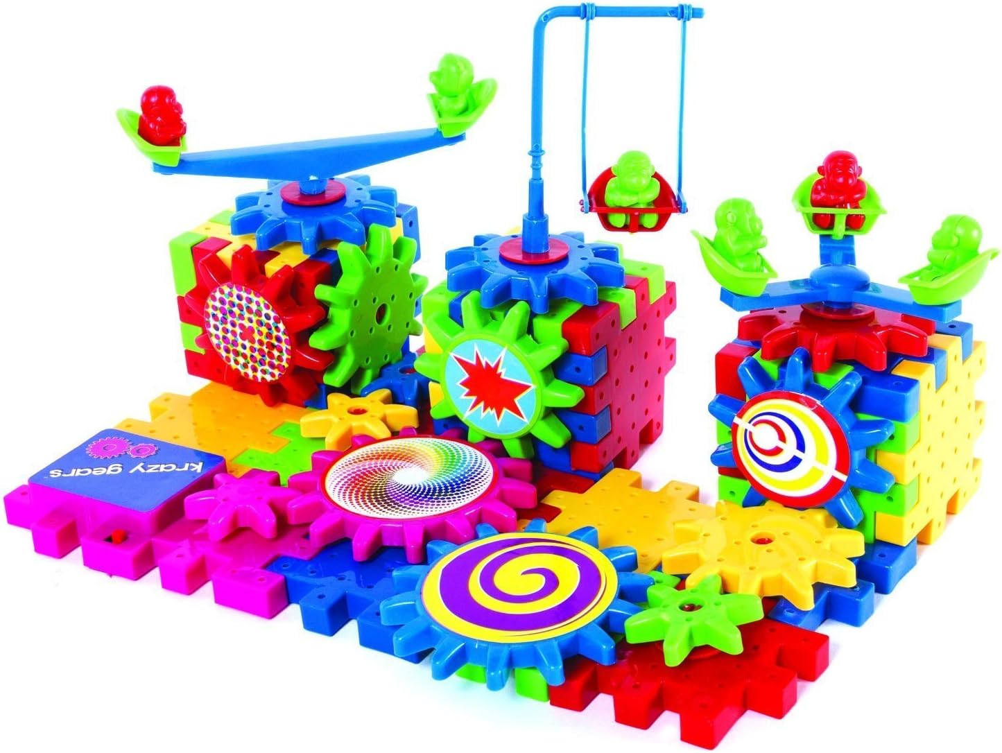 Gear Building Toy Set - Interlocking Learning Blocks - Motorized Spinning Gears - 81 Piece Playground Edition