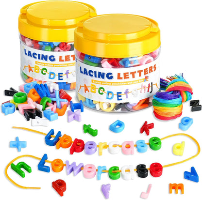 278 Pcs Lacing Letters Beads, Lowercase Alphabet Learning Toys, 10 Color Rainbow Alphabet Beads with 18 Laces, Preschool & Home Educational Toy for Kids Ages 3+, Back to School Supplies