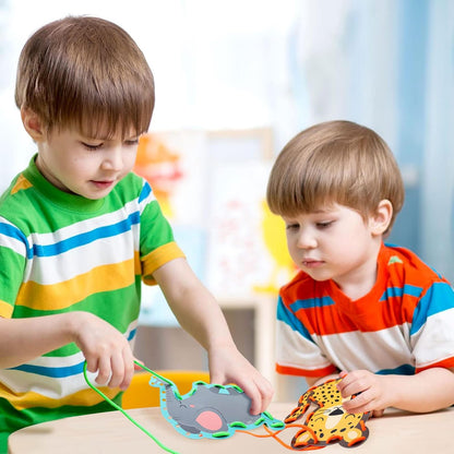 kapitomanio 12pcs Kids Lacing Cards, Cardboard Animals Sewing Cards with 12 Colorful Laces, Double Sided Lacing Playing Games for Kids Gifts
