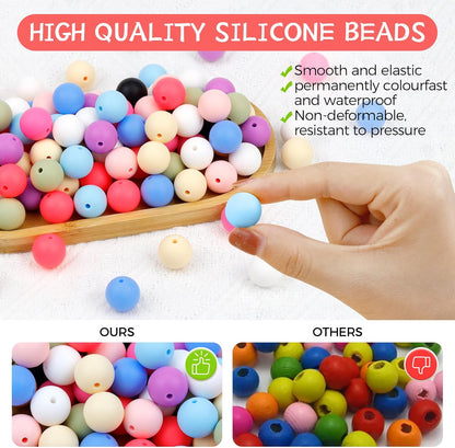 120PCS FIVEIZERO Silicone Beads for Keychain Making, 15mm Glacier Gray Round Silicone Rubber Focal Beads Bulk for DIY Crafts, Bracelets, Necklaces, and Pens