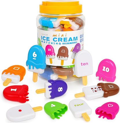 TSYAN Ice Cream Toy Set - Number & Shape Sorting Stacking Bucket for Toddlers - Educational Counting Color Recognition - Fine Motor Toys Math Learning Toys for Kids Ages 3+Year Old