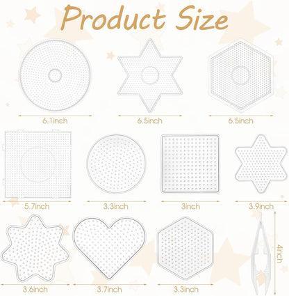 45 PCS 5mm Fuse Beads Pegboards Kit – 10 Shape Variety with 6 Tweezers, Large Clear Plastic Interlocking Bead Boards for DIY Fuse Beads Crafts (Adults)