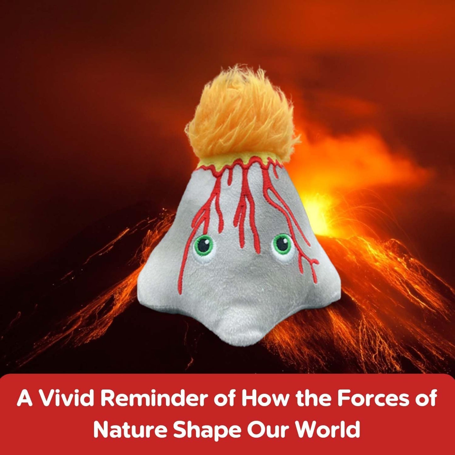 Thunderheads Volcano Plush, Earth Science Plushie with Colorful Lava and Erupting Design, Educational Fact Card STEM, goes Well with Volcano Kit, Geology Gift for Families, Friends and Adventurers