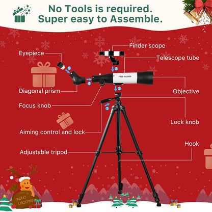FREE SOLDIER Telescope for Kids 70mm Aperture Astronomical Refractor Telescopes for Beginners (15X-150X) 300mm Telescope for Adults High Powered with A Phone Adapter & A Wireless Remote (White)