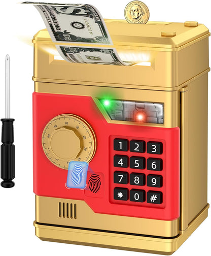 Piggy Bank, Automatic Electronic Piggy Bank for Kids Boys Girls with Password and Fingerprint Unlocking Simulation, Money Bank Kids Safe Toys for 3 4 5 6 7 8 9 10 Year Old Boy Girl (Black)