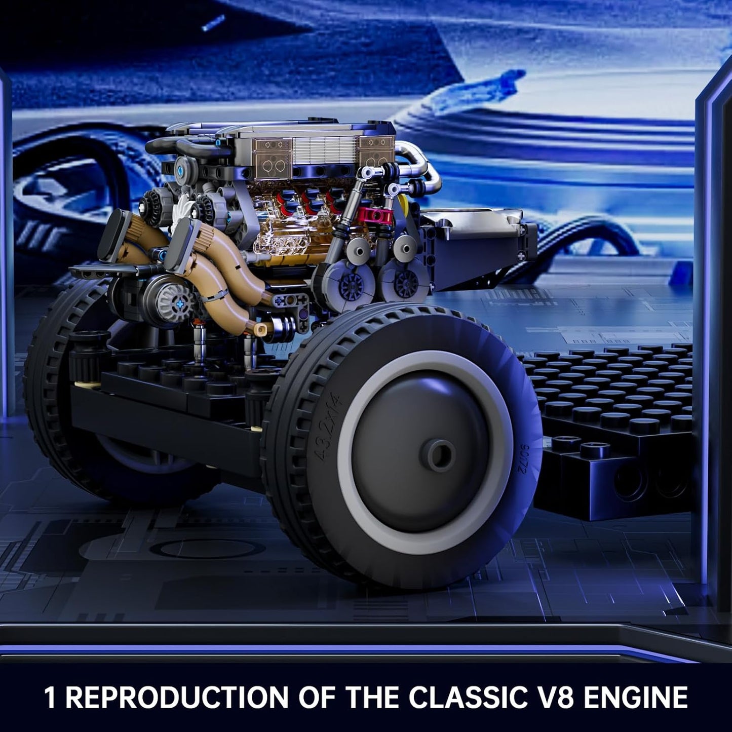 Mould King Mini V8 Engine Kits That Runs, Build Your Own Visible Car Motor, Physical Science Experiment Models for Teens, Best STEM Toy Gifts for 14+ and Adult 10171 (487 Pcs)
