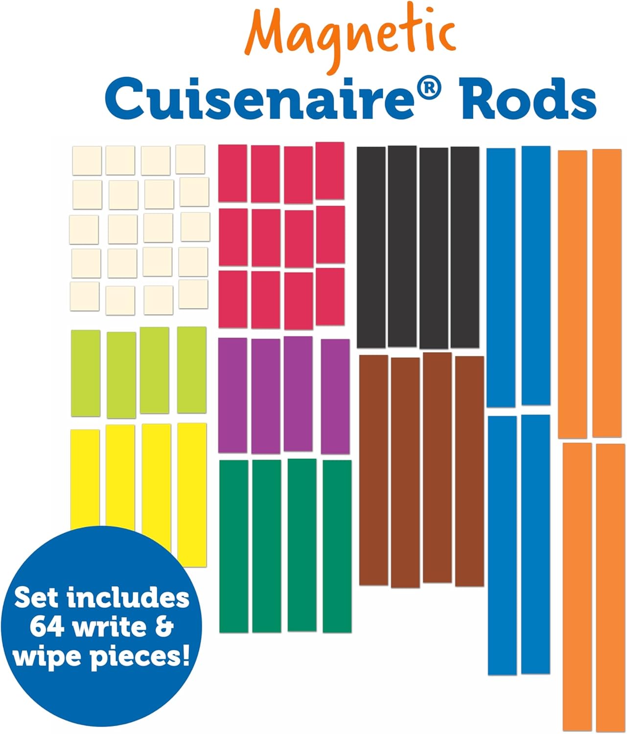 Learning Resources Magnetic Cuisenaire Rods, Early Match Concepts, School Supplies, Multicolor, 64 Pieces