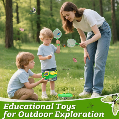 2 Set Bug Catcher for Kids- Educational Bug Catching Kit Including Butterfly Net, Insect Clip, Tweezer, Outdoor Toys for Kids Ages 3-10 (Pink & Green)