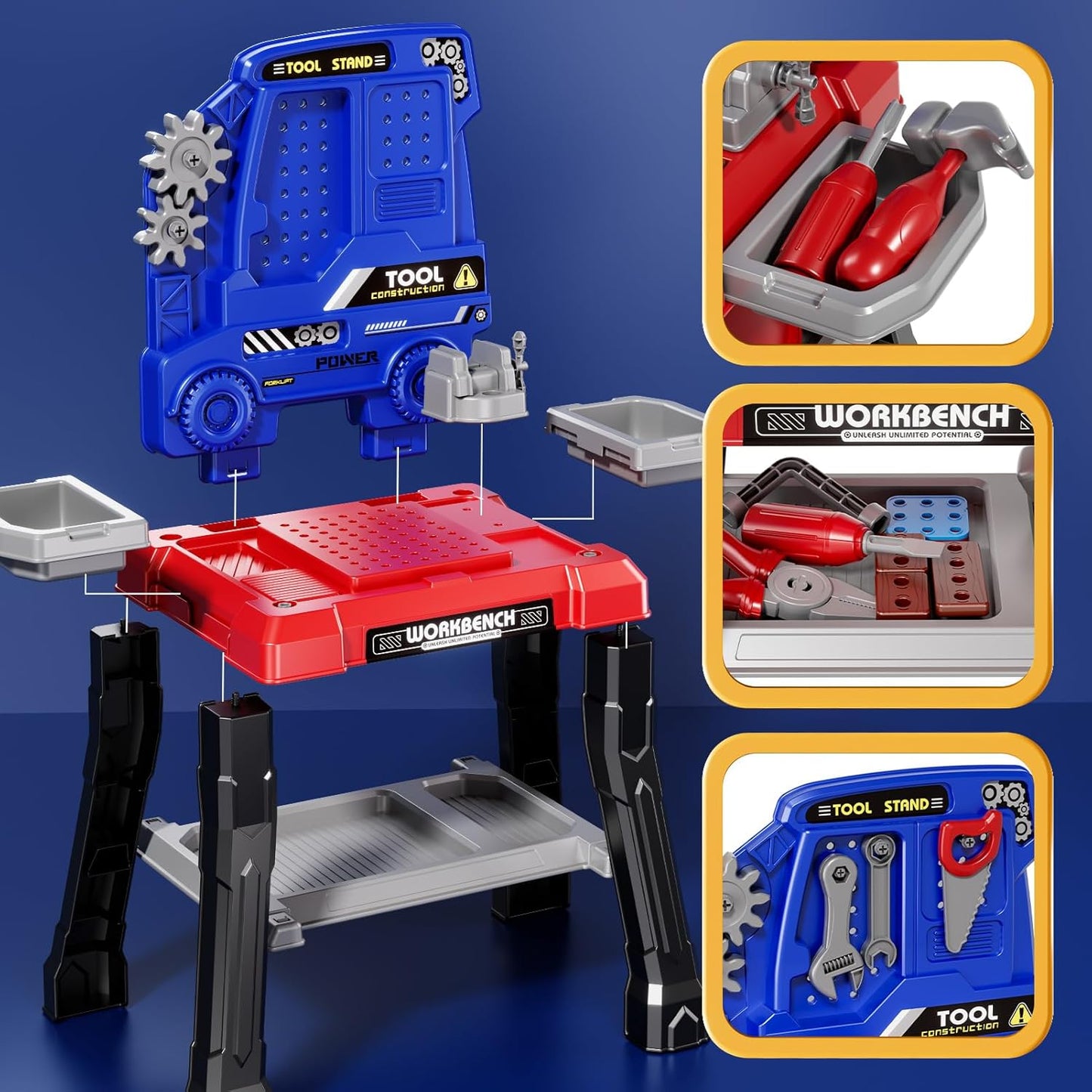 Kids Tools Bench, Tool Box Playset with Screw and Electric Drill Toy, Pretend Play Construction Toys Work Bench for Toddlers 3-5 Years Old, Birthday for Boys Ages 3 4 5 6 7 8