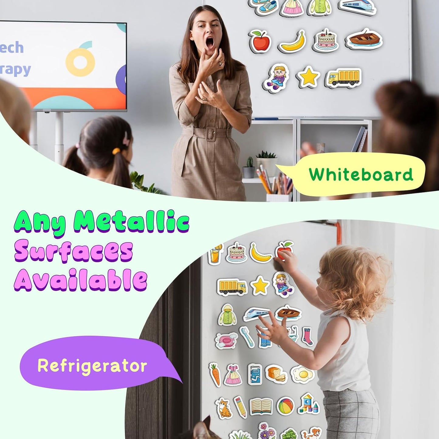 50 First Words Fridge Magnets for Toddlers,Refrigerator Magnets for Kids Baby Reading Speech Therapy Learn to Read Educational Learning Magnetic Toys for Whiteboard Preschool Homeschool