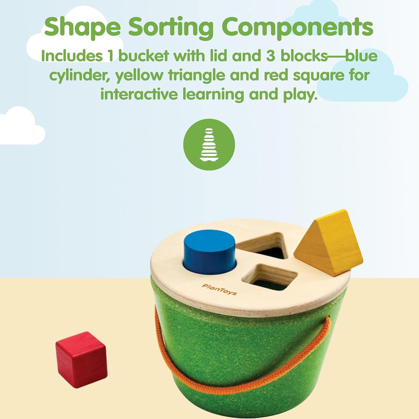 PlanToys® Geo Sorting Bucket | Wooden Shape Matching Toy for Toddlers 12M+ | Montessori Educational Sorting Toy with 3D Blocks | Develops Shape Recognition, Problem-Solving & Fine Motor Skills
