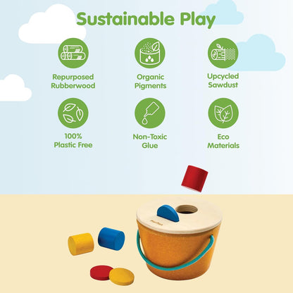 PlanToys® Geo Sorting Bucket | Wooden Shape Matching Toy for Toddlers 12M+ | Montessori Educational Sorting Toy with 3D Blocks | Develops Shape Recognition, Problem-Solving & Fine Motor Skills