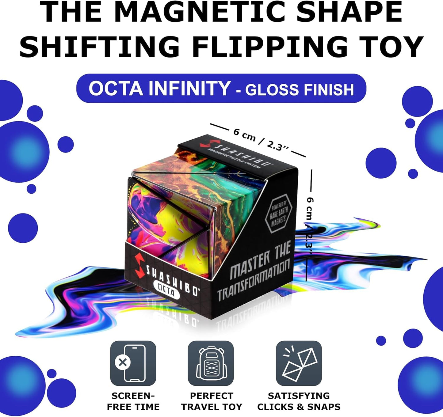 Shashibo Octa Shape Shifting Box - STEM Fidget Toy with Ultra Strong Magnets, Perfect Sensory Gift for Kids, Teens, and Adults – Pairs w/All Shashibo Cubes (Infinity)