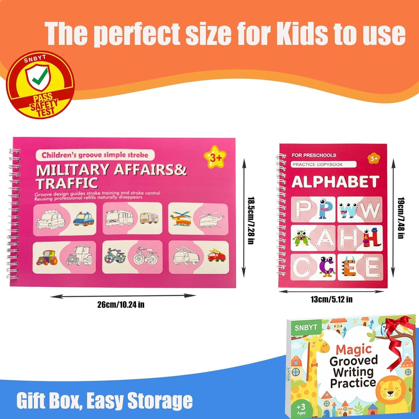 Magic Grooved Writing Practice Books for Kids Ages 3–5, 6 Reusable Handwriting Books with 6 Pens, 10 Refills, 2 Soft Grips & 2 Fun Stickers, Preschool Learning Gifts for Kids Ages 5–10