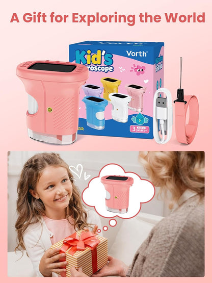 Microscope for Kids, 2.4 Inch Digital Microscope with 1000X Magnification, Handheld Camera Mini Pocket Magnifying Glass, Educational Birthday Gifts Toys for Ages 3+, Blue