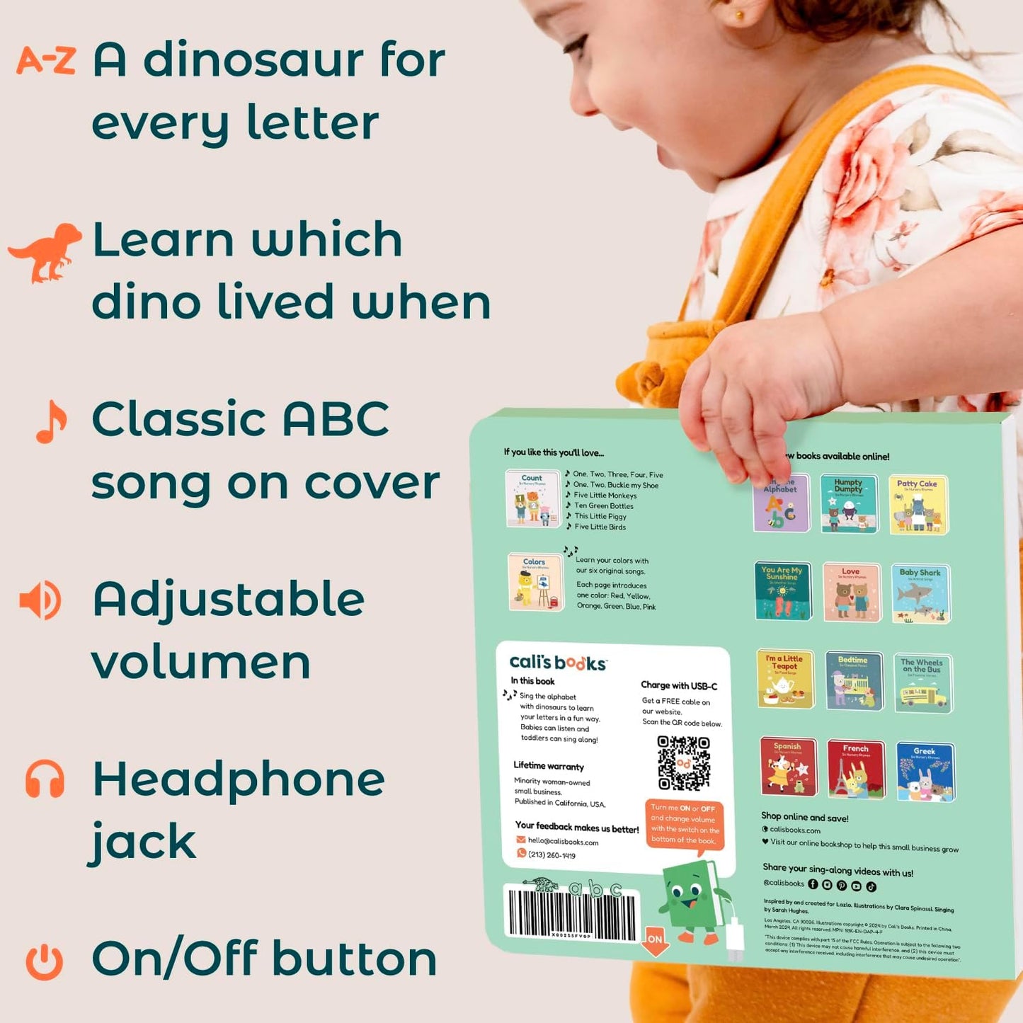 Cali's Books Alphabet Book for Toddlers 1-3 - Learn ABC, Musical Books for Kids, Interactive Talking Baby Toddler Sound Book, Educational Song Learning Toys, Singing and Speech Music Toy for Babies