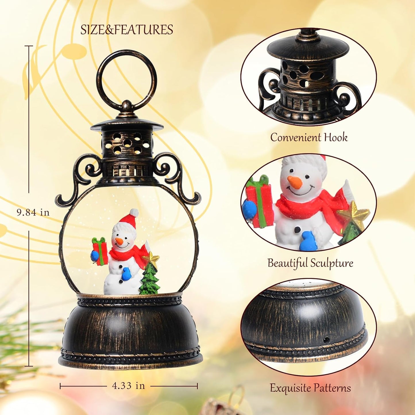 Large Christmas Snow Globes, 13.8" Cardinal Musical Snow Globe 8 Songs 6H Timer Music Box Dual Power Snowglobes for Kids Adults Red Truck Christmas Lantern Lighted Christmas Decor Indoor Gifts