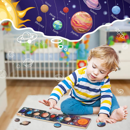 Zeoddler Solar System Puzzle for Kids 3-6, Wooden Space Toys, Planets for Kids, Preschool Learning Activities, Gift for Boys, Girls
