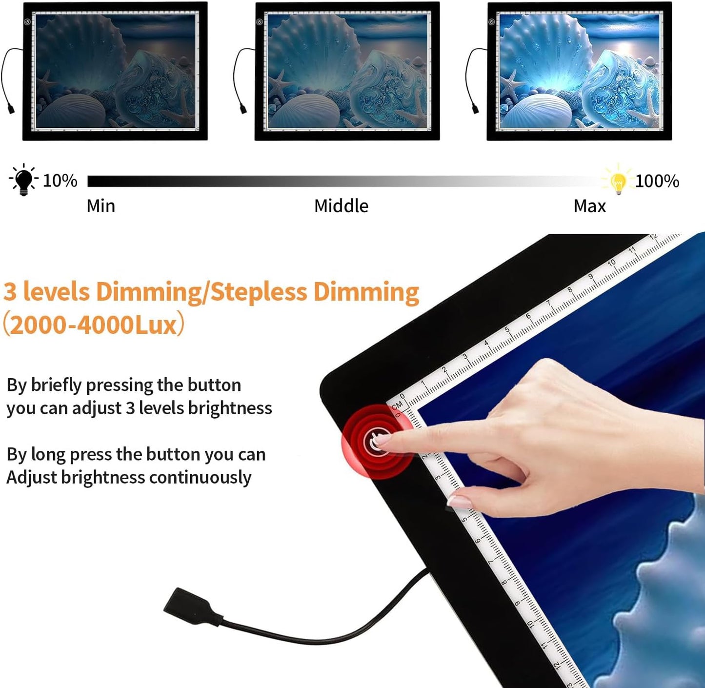 Zocelight A4 Light Pad for Diamond Art Kits for Adults,0.2" Ultra Thin Light Board with Stand and Clip for Diamond Painting Accessories,3 Levels Dimming Light Box for Drawing,Sketching,Animation