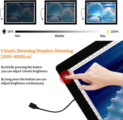 Zocelight A4 Light Pad for Diamond Art Kits for Adults,0.2" Ultra Thin Light Board with Stand and Clip for Diamond Painting Accessories,3 Levels Dimming Light Box for Drawing,Sketching,Animation