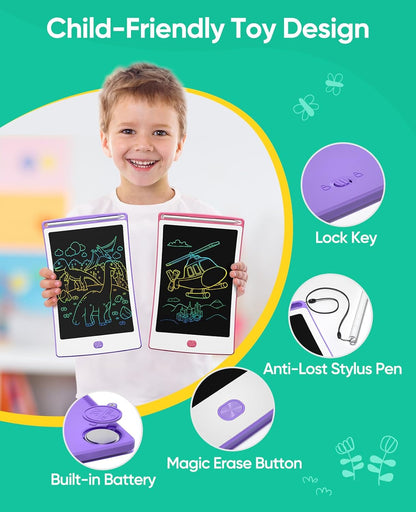 4 Pack LCD Writing Tablet, 8.5 Inch Colorful Toddlers Drawing Tablet for Kids, Creative Doodle Board Drawing Pad, Toy Birthday Gift for 3-6 Year Old Girls Boys