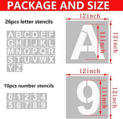 4 Inch Letter Stencils and Numbers, 36 Pcs Alphabet Art Craft Stencil, Reusable Plastic Templates for Wood, Wall, Fabric, Rock, Signage (4 Inch)