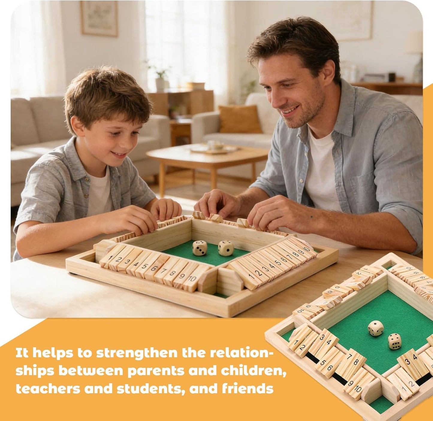 Shut The Box Game, 1-4 Players, Classic 8Dice Closed-Box, Improves Mathematical Skills, Suitable for Families, classrooms, and Gatherings (8.74 * 8.74 inches, Vibrant Colors)