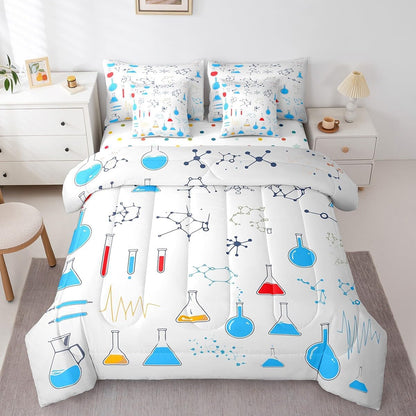 Erosebridal Chemical Equation Bed in a Bag Queen Comforter Set 7 Piece,Chemistry Bedding Sets Science Students Learning Gift Sheet Set with Comforter,Molecular Formula Education Bed Set - Colors A