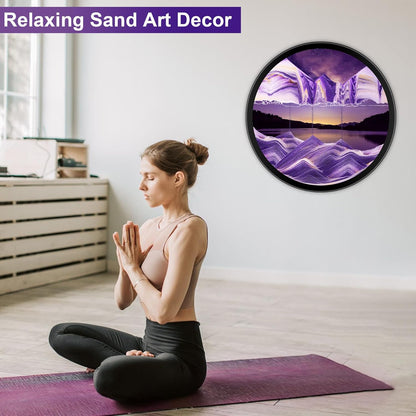 17.3" Moving Sand Art, 3D Sand Art Pictures Deep Sea Sandscape Living Room Decoration, 360° Rotate, Glass Crafts Solid Wood Frame, Relaxing Mood Home Office Work Wall Art Decor