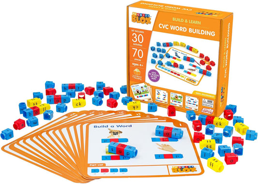 Junior Learning: Rainbow Phonics Blox: CVC Word Building - Phase 2-30 Activity Cards, Color Coded Blocks, Learning, Reading Development, Kids 4+