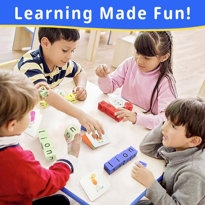 Wooden Blocks Spelling Game, Matching Letter Game for Kids Ages 3-8, Kindergarten Educational Sight Words Flash Cards Learning Toy, Preschool Montessori ABC Alphabet Crossword Puzzle