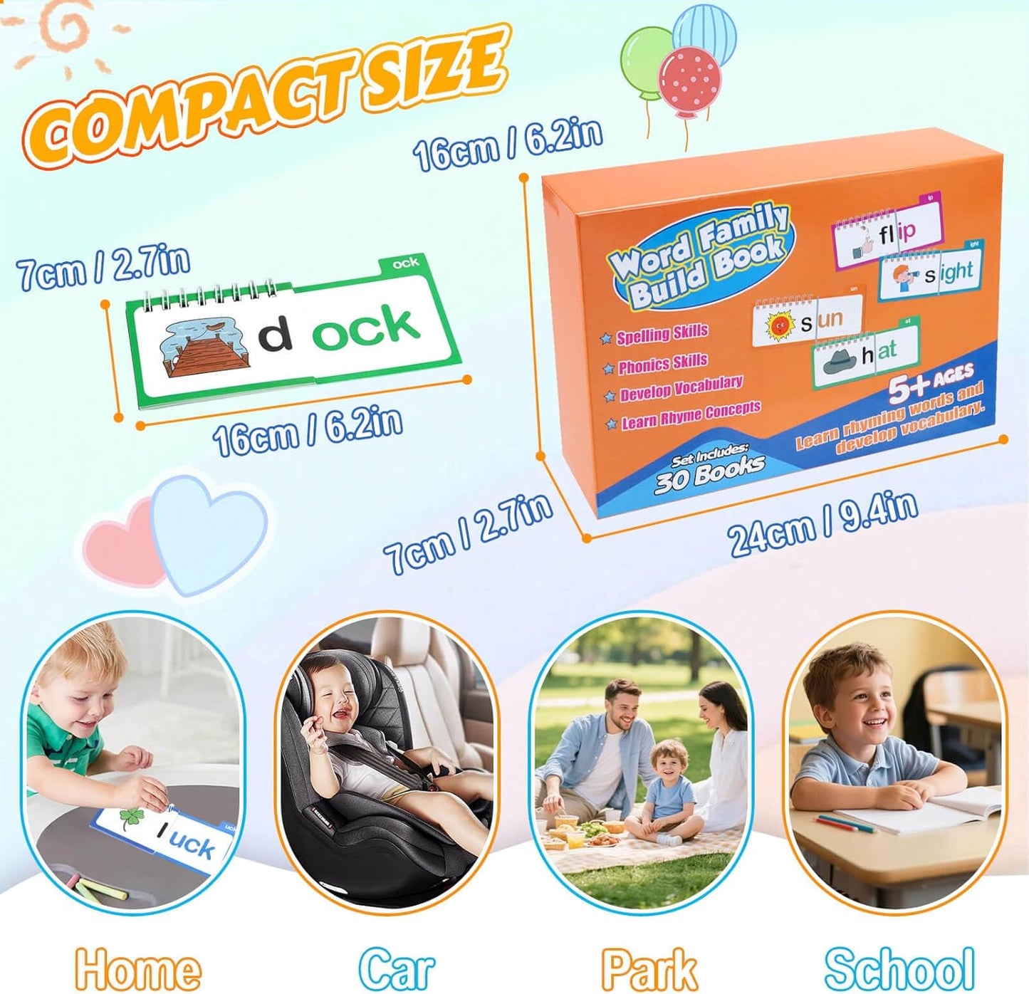 Dolanus 30 Read and Rhyme Flip Books, Word Family ABC Vocabulary Flashcards, Kindergarten Sight Word - Learn to Read Phonics Flash Cards Activity Games, Toys for Kids Toddlers Ages 3-8 Years Old