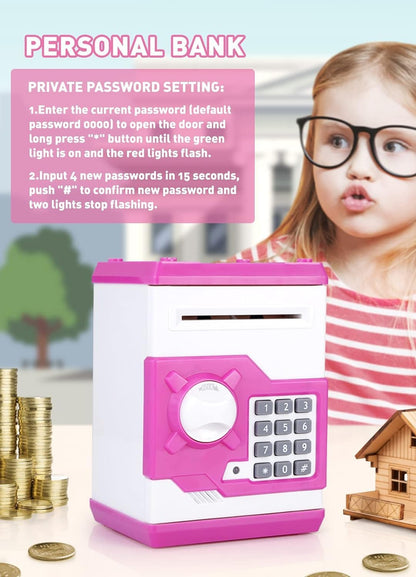 Playsheek Piggy Bank for Girls Boys Large Electronic Money Coin Banks with Password Protection, Automatic Paper Money Scroll Saving Box, Great Gift for Kids(Black-White)