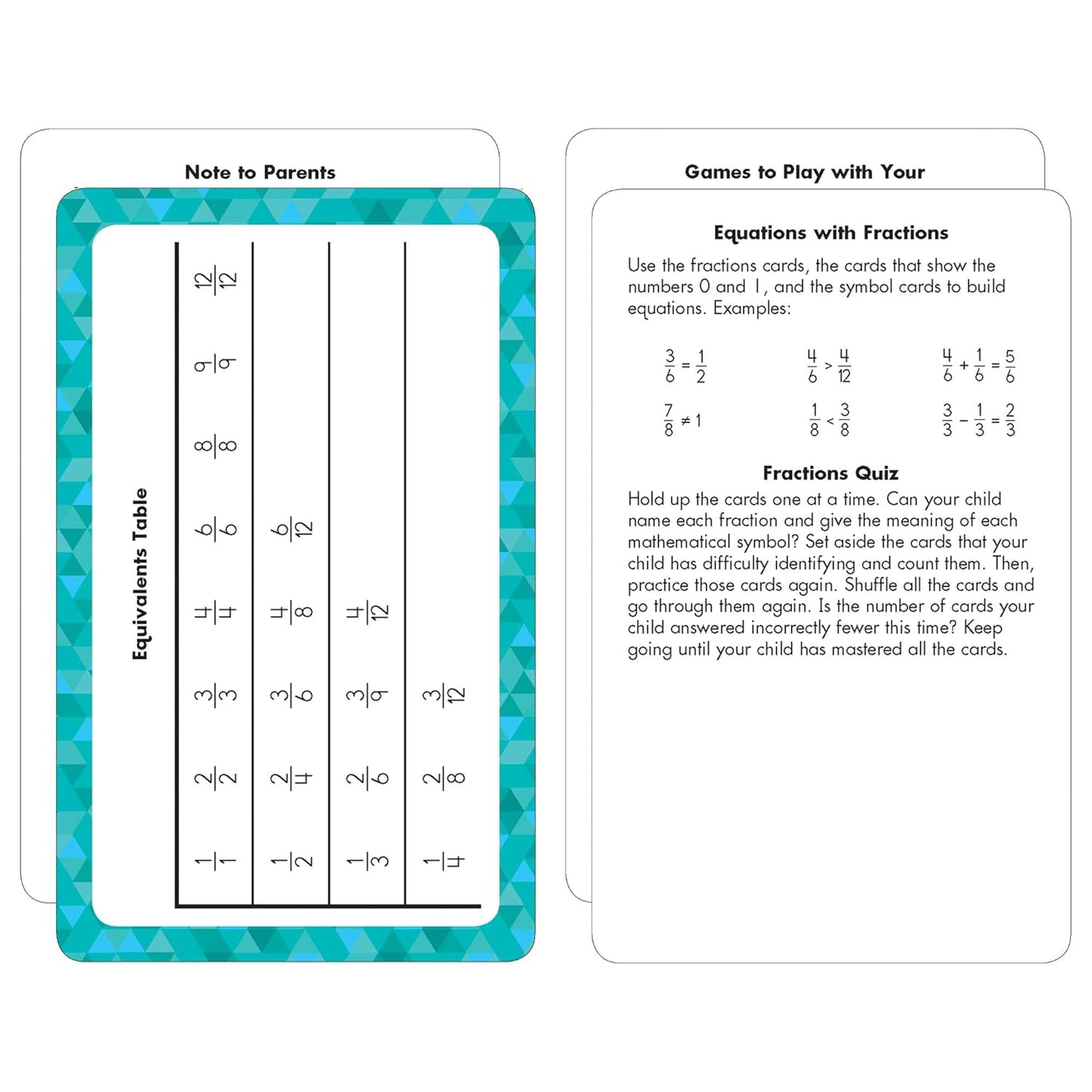 Carson Dellosa 54 Fractions Flash Cards, 3rd and 4th Grade Mathematics Flashcards Covering Whole Numbers to Ninths Facts, Math Games for Kids Ages 8 and Up