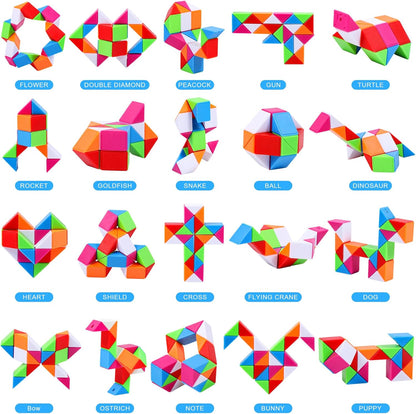 24 Pack Magic Snake Cube Fidget Toys for Kids - 24 Blocks Rainbow Twist Puzzle, Party Favors, Classroom Prizes, Birthday Goodie Bag Fillers, Stress Relief Sensory Toys