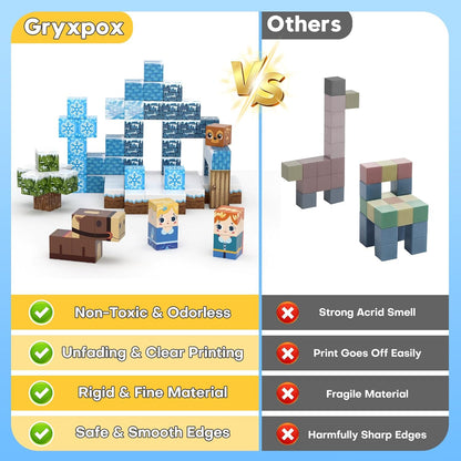 Magnetic Blocks, Magnetic Building Blocks Gryxpox, Magnet Tiles with Adventure World Blocks Toy, Magnetic Blocks For Kids Ages 4-8, STEM Sensory Toys for Ages 3+ Toddlers Kids Girl Boys Birthday Gifts