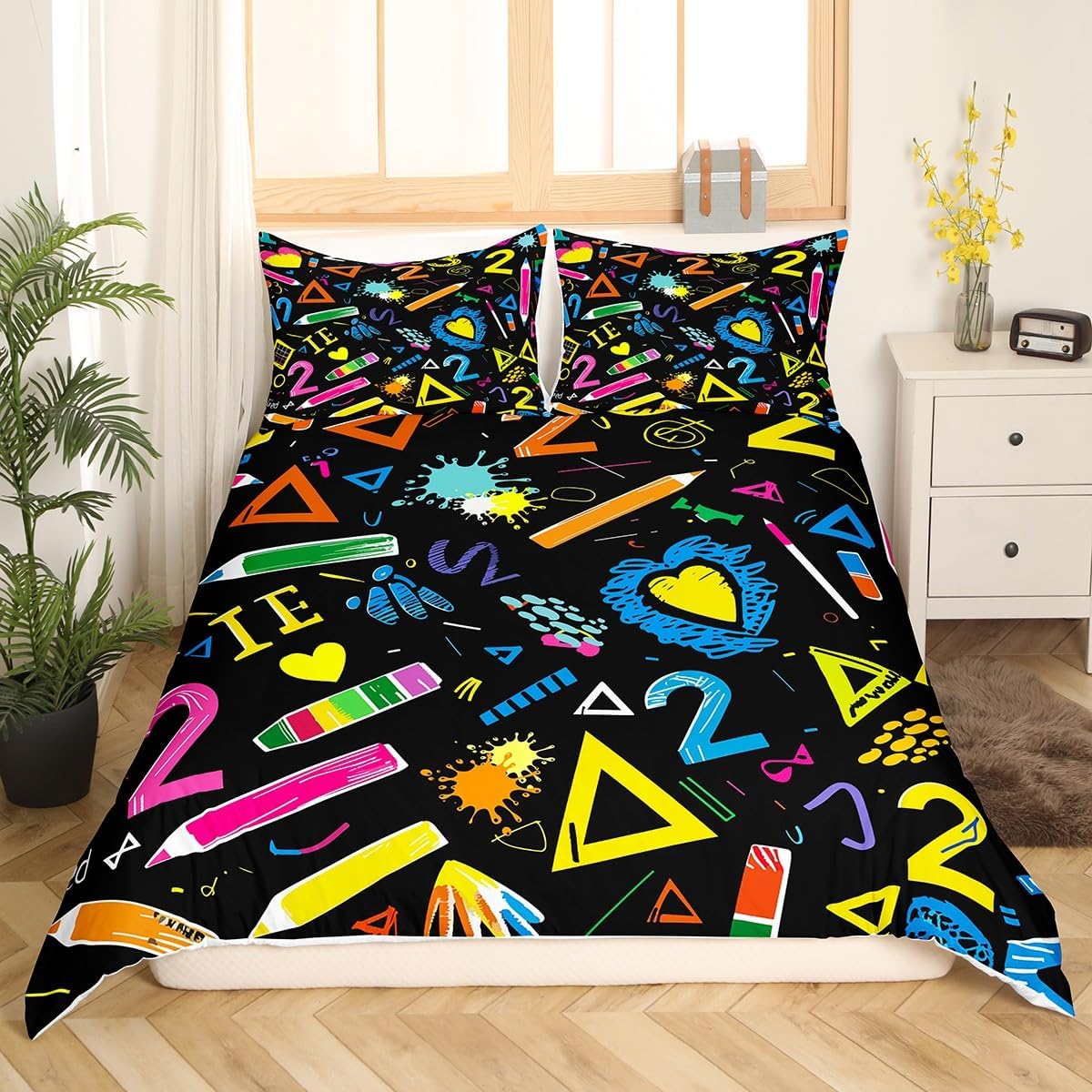Erosebridal Chemistry Bedding Set Chemical Equation Comforter Cover for Kids Boys,Science Students Duvet Cover Test Tube Microscope Chemical Equipment Bed Set Full,Science Educational Dorm Room Decor