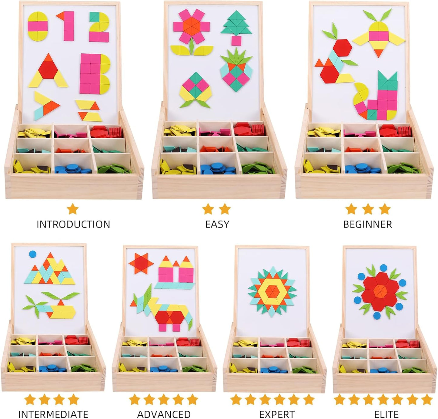 288 PCS Wooden Magnetic Pattern Blocks Set,Montessori Tangram Puzzle STEM Toys for Kids Ages 3-8, Educational Learning Toys Gift