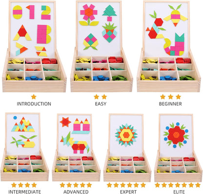 288 PCS Wooden Magnetic Pattern Blocks Set,Montessori Tangram Puzzle STEM Toys for Kids Ages 3-8, Educational Learning Toys Gift