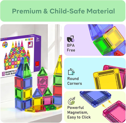 Mini Magnetic Tiles, 40 PCS Travel Magnetic Tiles with Tin, Micro Magnet Travel Toy Portable for Kids Age 3+, STEM Educational Building Set Construction Toys, Boys Girls Toddlers Birthday Gifts