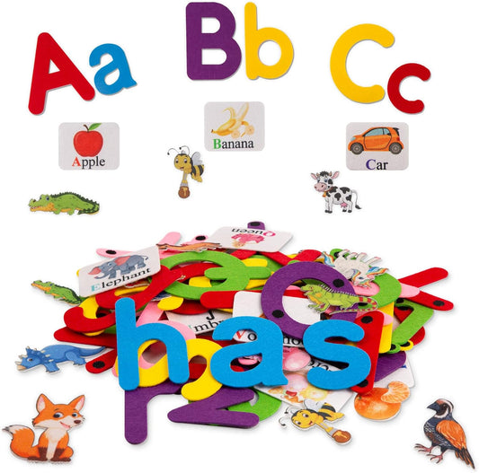 Craftstory 130 Pcs Alphabet Learning Toys Letters-Felt Montessori Board for Toddlers with Flashcards Preschool Phonics Vocabulary Activities Educational Toys for 3 Year Old