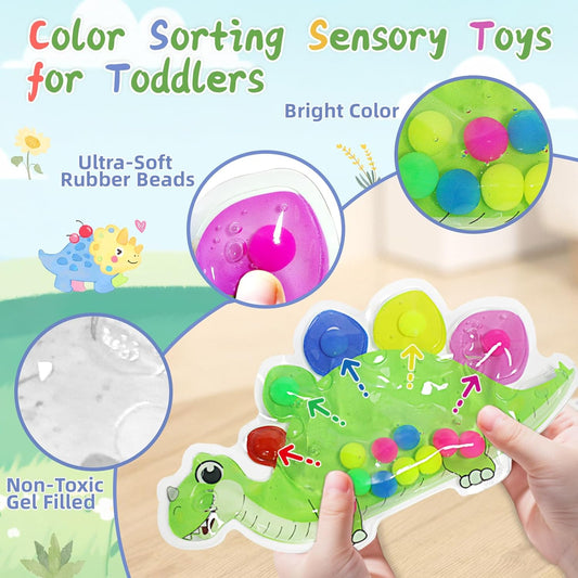2pcs Dinosaur Color Sorting Sensory Toys, Fine Motor Skills for Toddler 3-5, Montessori Toy Preschool Learning Activities Travel Quiet Fidget Toys for Classroom, Gifts for Kids 3 4 5 Year Old