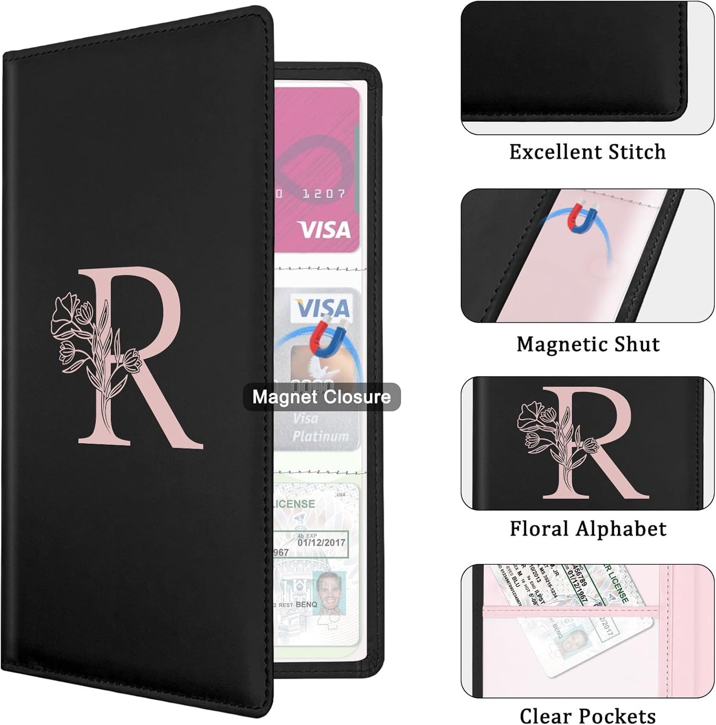 Letter Car Registration and Insurance Holder, with Magnetic Closure for License, Cards and Documents,Vehicle Glove Box Car Organizer, Interior Car Accessories for Women Men (I)