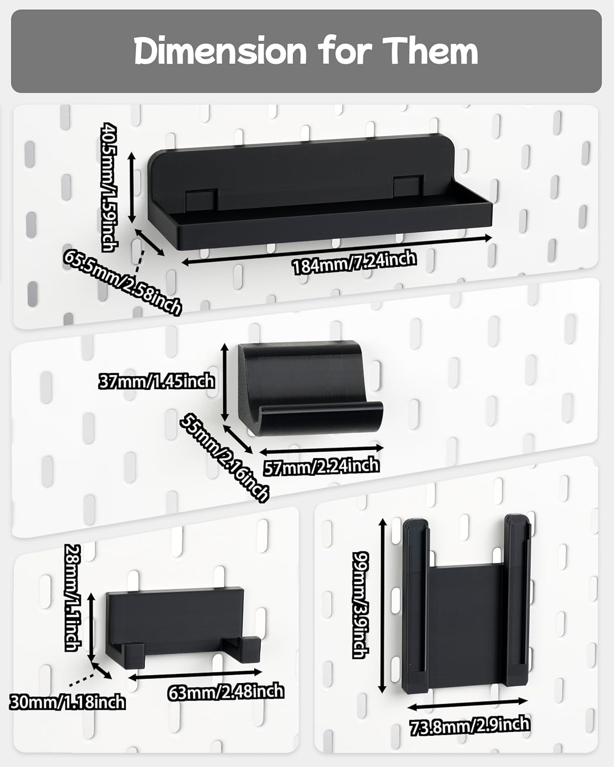 Pegboard Storage Set compatible with Switch 2, Switch Pro/PRO 2 controller stand and Console Dock stand, Joycon Holder for SKADIS | 4PCS | Black